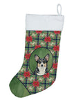 Black and White Cardigan Welsh Corgi Christmas PoinsettIas Holiday Stocking Double-Sided Print, Polyester Suede,11x18, Made in USA