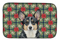 Black and White Cardigan Welsh Corgi Christmas PoinsettIas Dish Drying Mat Absorbent Dish Drying Mat Pad for Kitchen Counter Dish Drainer Mat for Countertop, 14 x 21", Multicolor