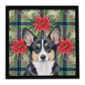 Black and White Cardigan Welsh Corgi Christmas PoinsettIas Framed Metal Print Bathroom, Kitchen, Office, Home Decor Wall Art Ready to Hang, Square, 8X8