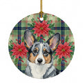 Blue Merle Cardigan Welsh Corgi Christmas PoinsettIas Ceramic Ornament Christmas Tree Hanging Decorations for Home Christmas Holiday, Party, Gift, 3 in, Multicolor