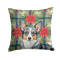 Blue Merle Cardigan Welsh Corgi Christmas PoinsettIas Decorative Throw Pillow 14x14 Indoor Outdoor Accent Cushion, Fabric Cover with Insert for Sofa, Bed, Porch & Living Room