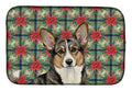 Brindle Cardigan Welsh Corgi Christmas PoinsettIas Dish Drying Mat Absorbent Dish Drying Mat Pad for Kitchen Counter Dish Drainer Mat for Countertop, 14 x 21", Multicolor