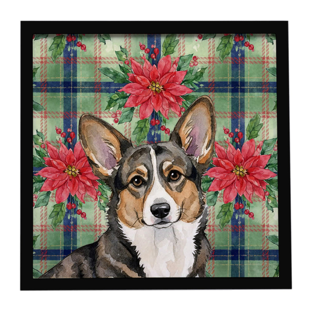 Brindle Cardigan Welsh Corgi Christmas PoinsettIas Framed Metal Print Bathroom, Kitchen, Office, Home Decor Wall Art Ready to Hang, Square, 8X8