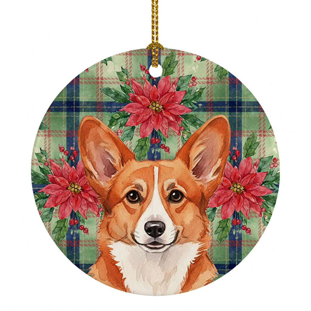 Red Cardigan Welsh Corgi Christmas PoinsettIas Ceramic Ornament Christmas Tree Hanging Decorations for Home Christmas Holiday, Party, Gift, 3 in, Multicolor