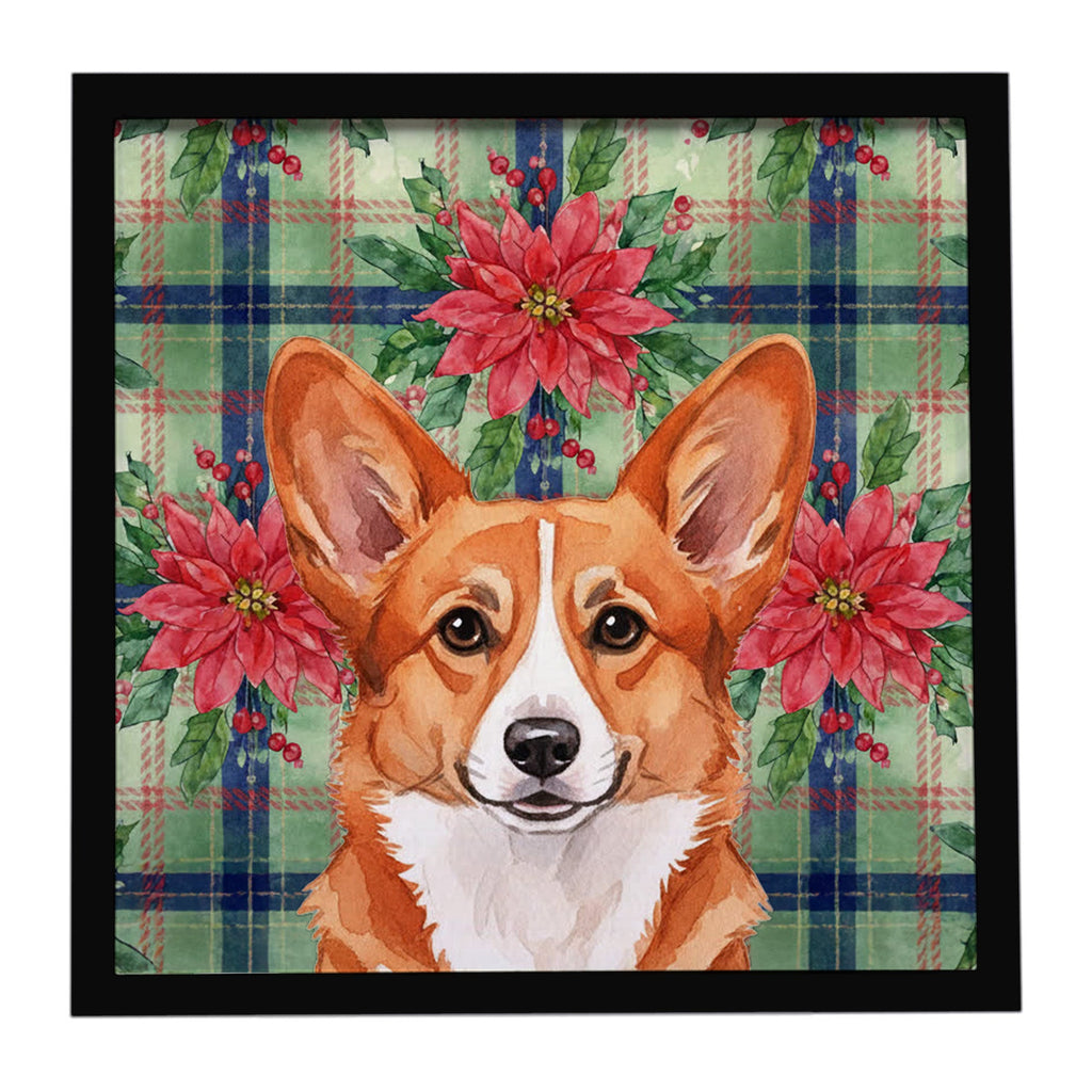 Red Cardigan Welsh Corgi Christmas PoinsettIas Framed Metal Print Bathroom, Kitchen, Office, Home Decor Wall Art Ready to Hang, Square, 8X8