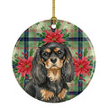 Black and Tan Cavalier Spaniel Christmas PoinsettIas Ceramic Ornament Christmas Tree Hanging Decorations for Home Christmas Holiday, Party, Gift, 3 in, Multicolor