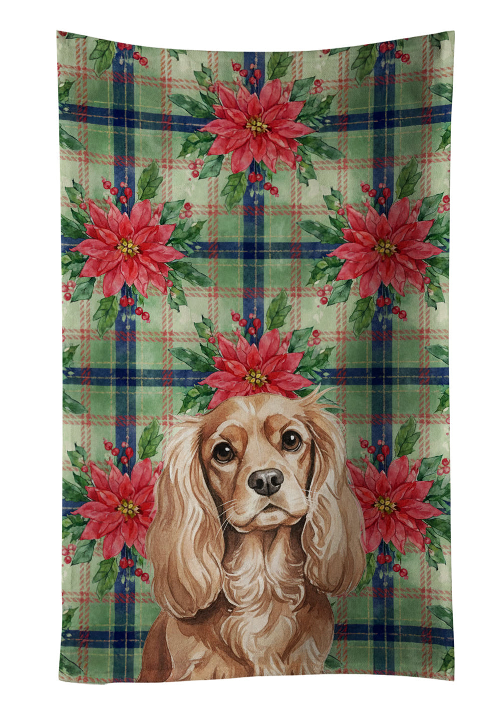 Ruby Cavalier Spaniel Christmas PoinsettIas Kitchen Towel Velour Plush Front and Cotton Loop Back Machine Washable