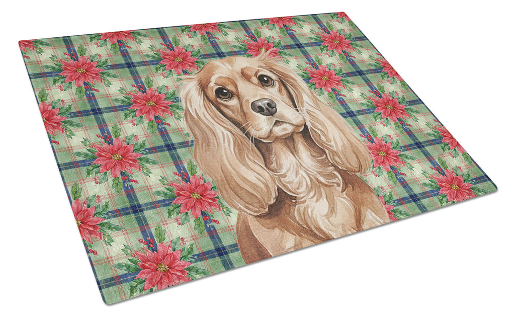 Ruby Cavalier Spaniel Christmas PoinsettIas Cutting Board Tempered Glass Kitchen Cutting Surface, Heat Resistant Chopping, Non-Slip Feet, Food Prep & Serving