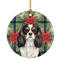 Tricolor Cavalier Spaniel Christmas PoinsettIas Ceramic Ornament Christmas Tree Hanging Decorations for Home Christmas Holiday, Party, Gift, 3 in, Multicolor