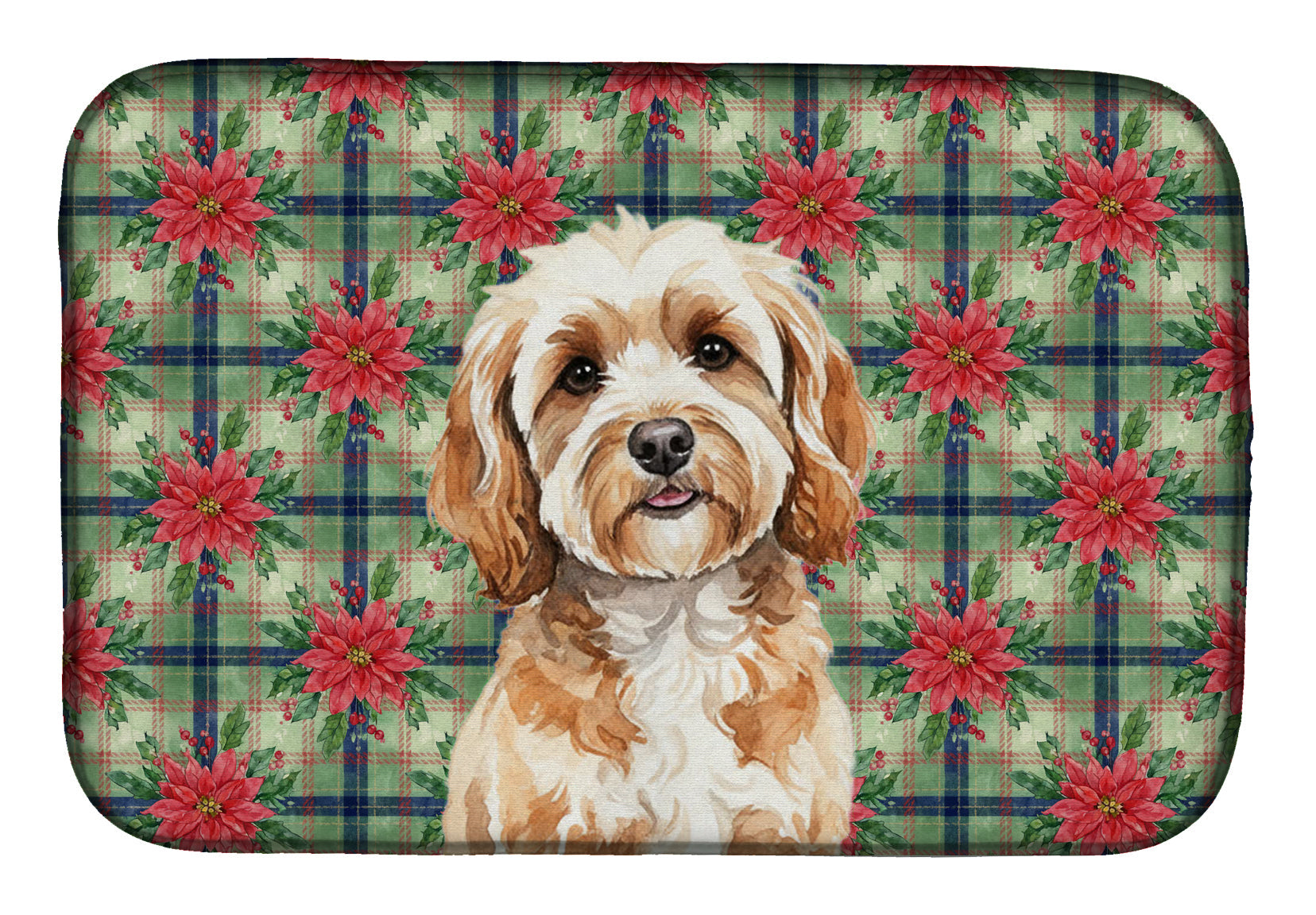 Cavapoo Christmas PoinsettIas Dish Drying Mat Absorbent Dish Drying Mat Pad for Kitchen Counter Dish Drainer Mat for Countertop, 14 x 21", Multicolor