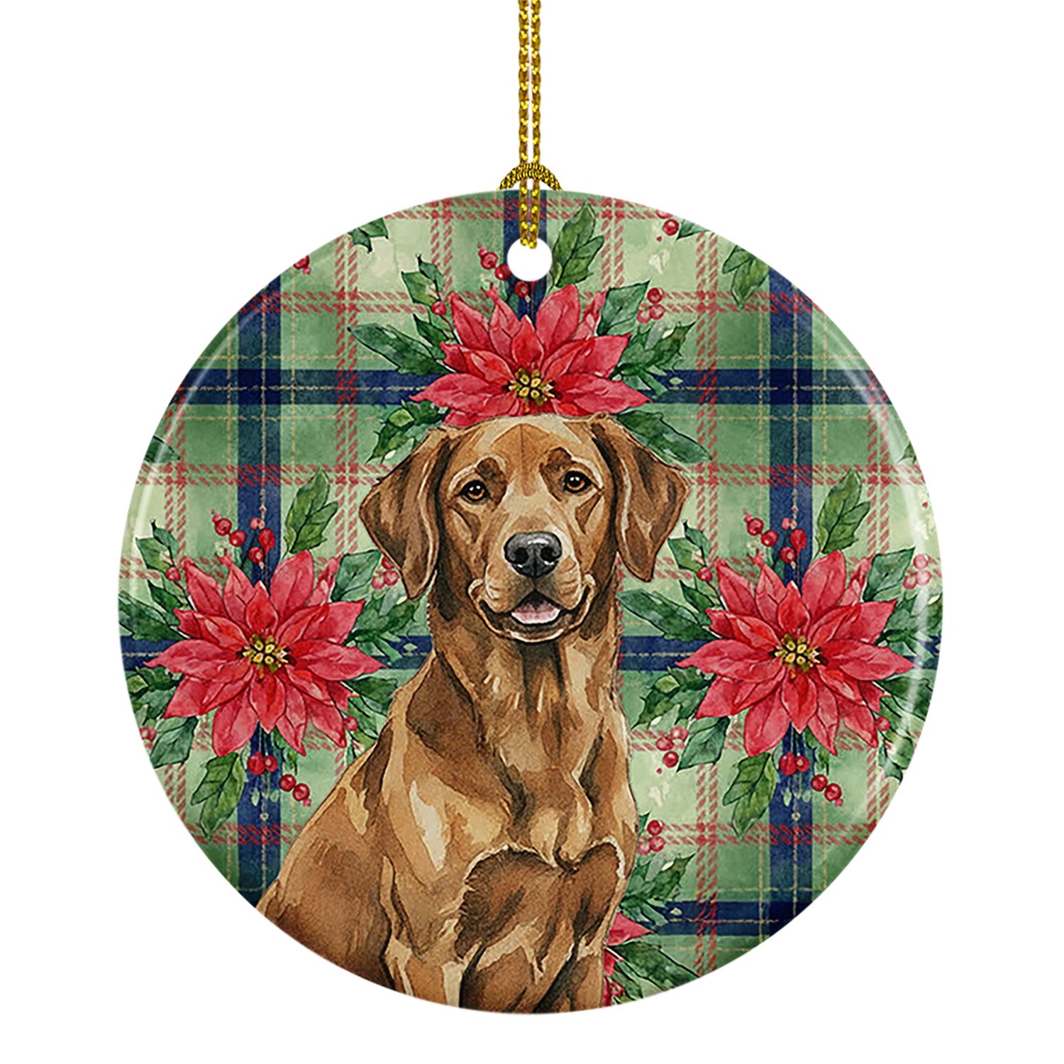 Chesapeake Bay Retriever Christmas PoinsettIas Ceramic Ornament Christmas Tree Hanging Decorations for Home Christmas Holiday, Party, Gift, 3 in, Multicolor