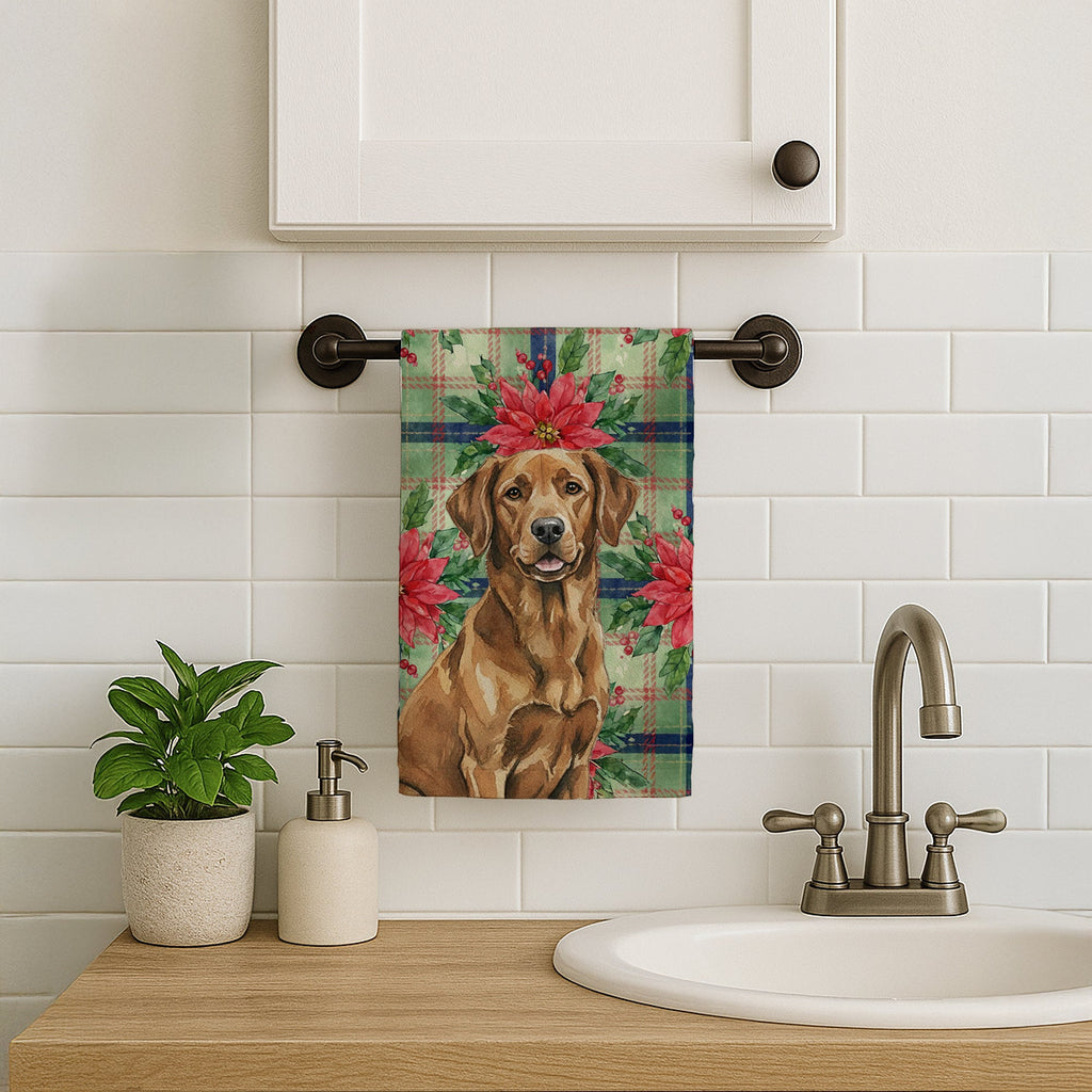 Chesapeake Bay Retriever Christmas PoinsettIas Kitchen Towel Velour Plush Front and Cotton Loop Back Machine Washable