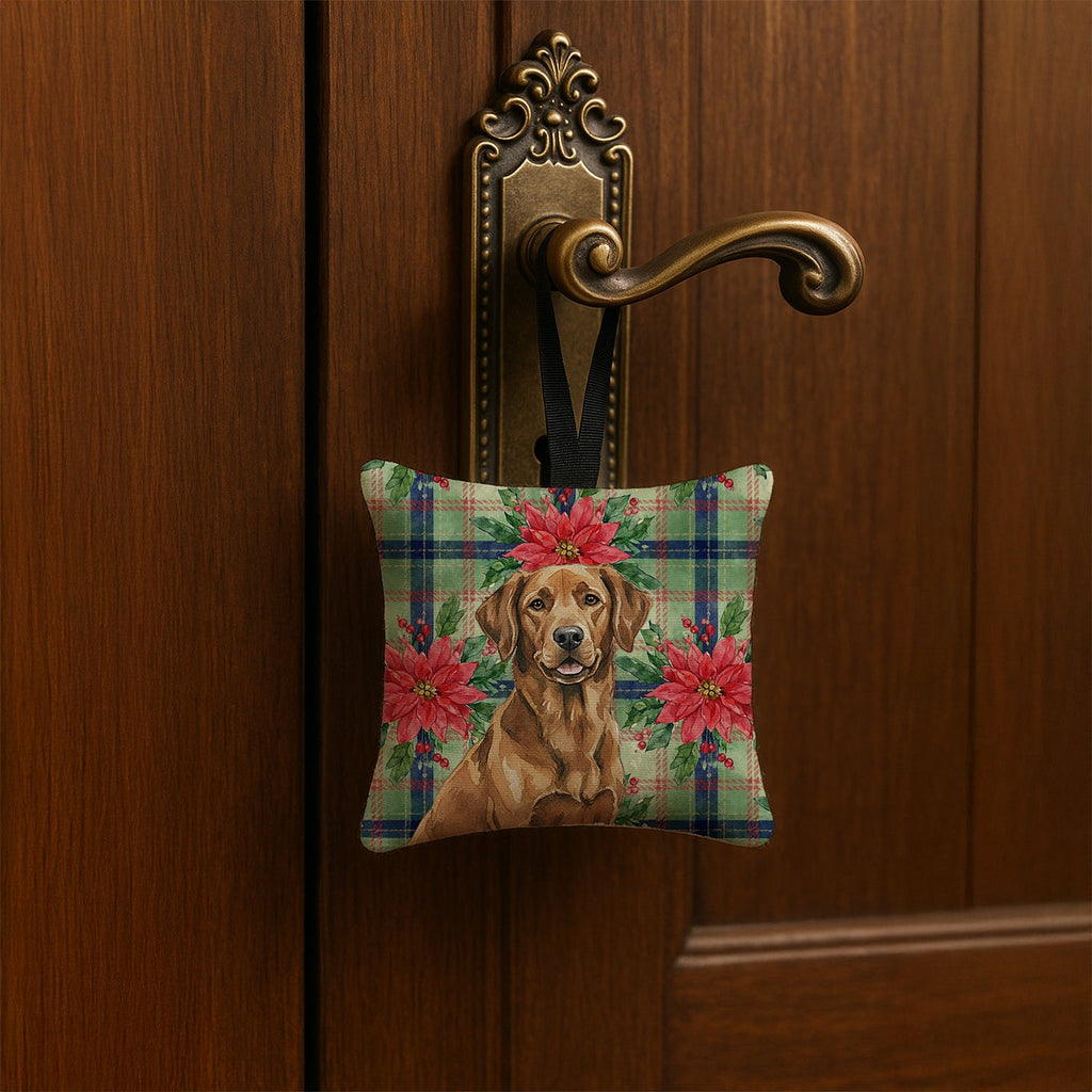 Chesapeake Bay Retriever Christmas PoinsettIas Hanging Square Fabric Ornament 3.5 � 3.5 Decorative Door-Knob & Tree Hanger, Soft Fabric