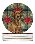 Chesapeake Bay Retriever Christmas PoinsettIas Large Sandstone Coasters Pack of 4 Absorbent Round Coasters Decor Gifts for Men or Women, 4 in, Multicolor