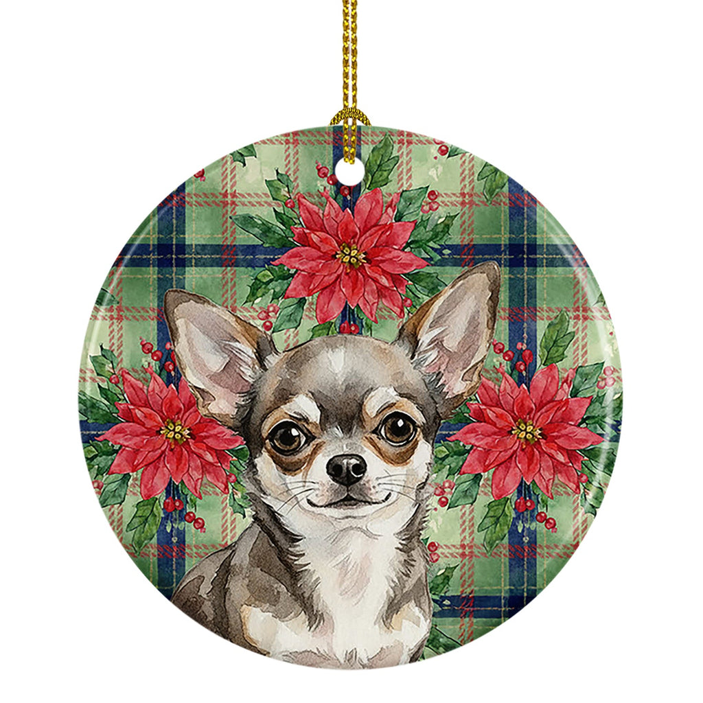 Chihuahua Christmas PoinsettIas Ceramic Ornament Christmas Tree Hanging Decorations for Home Christmas Holiday, Party, Gift, 3 in, Multicolor