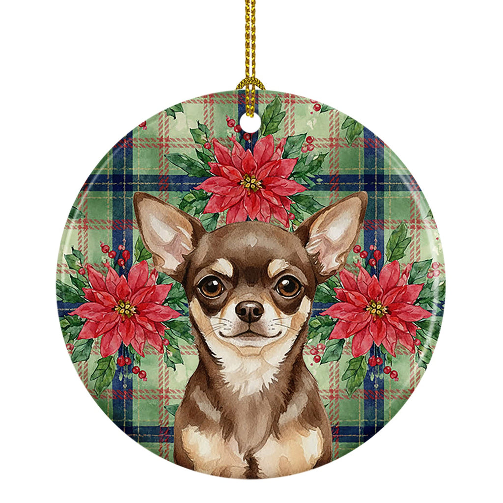 Chocolate Chihuahua Christmas PoinsettIas Ceramic Ornament Christmas Tree Hanging Decorations for Home Christmas Holiday, Party, Gift, 3 in, Multicolor