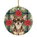 Chocolate Chihuahua Christmas PoinsettIas Ceramic Ornament Christmas Tree Hanging Decorations for Home Christmas Holiday, Party, Gift, 3 in, Multicolor