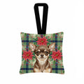 Chocolate Chihuahua Christmas PoinsettIas Hanging Square Fabric Ornament 3.5 � 3.5 Decorative Door-Knob & Tree Hanger, Soft Fabric