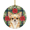Fawn Chihuahua Christmas PoinsettIas Ceramic Ornament Christmas Tree Hanging Decorations for Home Christmas Holiday, Party, Gift, 3 in, Multicolor