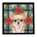 Fawn Chihuahua Christmas PoinsettIas Framed Metal Print Bathroom, Kitchen, Office, Home Decor Wall Art Ready to Hang, Square, 8X8