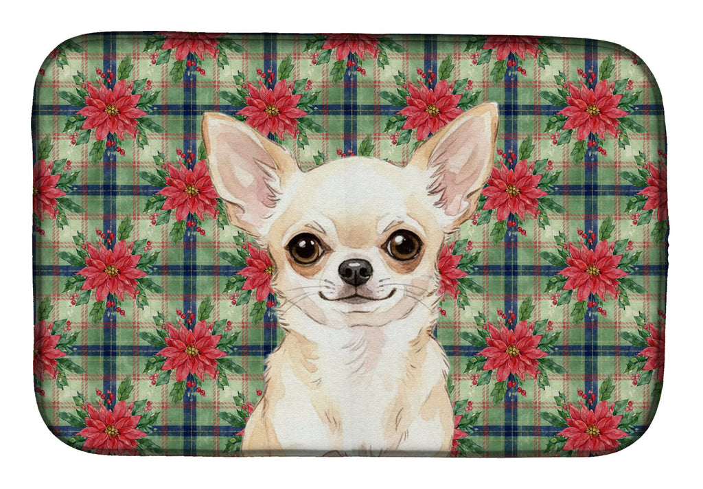 Cream Chihuahua Christmas PoinsettIas Dish Drying Mat Absorbent Dish Drying Mat Pad for Kitchen Counter Dish Drainer Mat for Countertop, 14 x 21", Multicolor