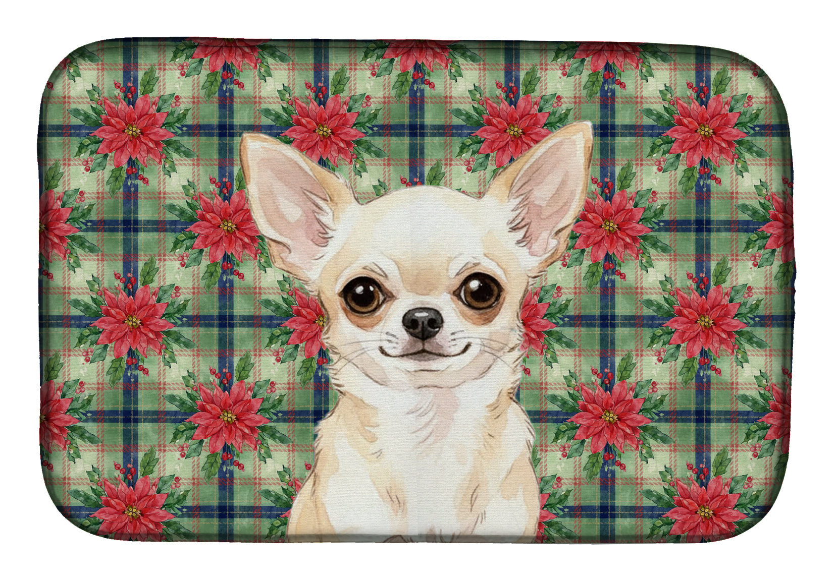 Cream Chihuahua Christmas PoinsettIas Dish Drying Mat Absorbent Dish Drying Mat Pad for Kitchen Counter Dish Drainer Mat for Countertop, 14 x 21", Multicolor