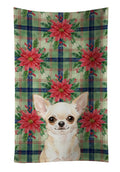 Cream Chihuahua Christmas PoinsettIas Kitchen Towel Velour Plush Front and Cotton Loop Back Machine Washable
