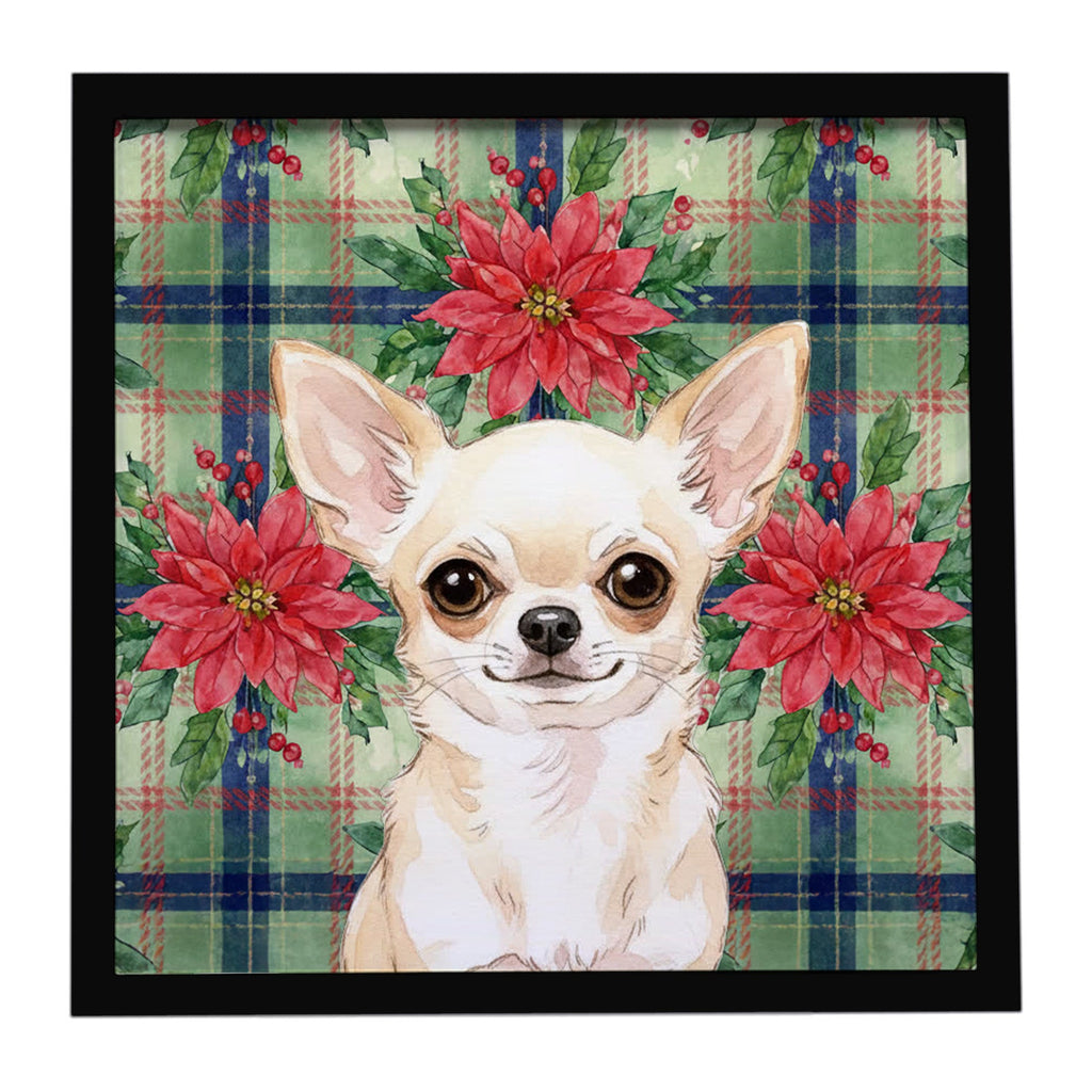 Cream Chihuahua Christmas PoinsettIas Framed Metal Print Bathroom, Kitchen, Office, Home Decor Wall Art Ready to Hang, Square, 8X8