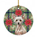 Hairless Chinese Crested Christmas PoinsettIas Ceramic Ornament Christmas Tree Hanging Decorations for Home Christmas Holiday, Party, Gift, 3 in, Multicolor