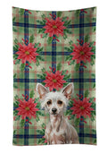Hairless Chinese Crested Christmas PoinsettIas Kitchen Towel Velour Plush Front and Cotton Loop Back Machine Washable