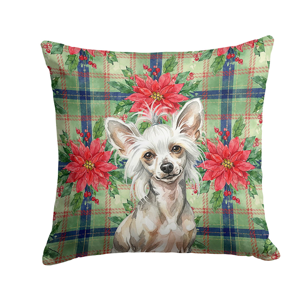 Hairless Mottled Pattern Chinese Crested Christmas PoinsettIas Decorative Throw Pillow 18x18 Indoor Outdoor Accent Cushion, Fabric Cover with Insert for Sofa, Bed, Porch & Living Room