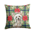 Hairless Mottled Pattern Chinese Crested Christmas PoinsettIas Decorative Throw Pillow 18x18 Indoor Outdoor Accent Cushion, Fabric Cover with Insert for Sofa, Bed, Porch & Living Room