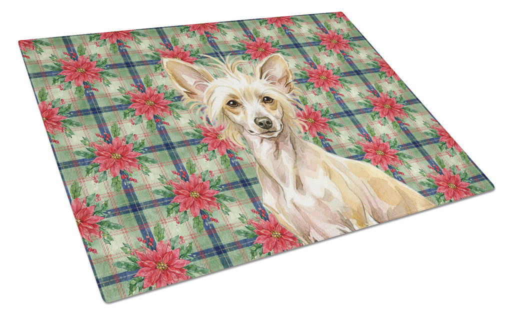 Hairless Palomino Chinese Crested Christmas PoinsettIas Cutting Board Tempered Glass Kitchen Cutting Surface, Heat Resistant Chopping, Non-Slip Feet, Food Prep & Serving