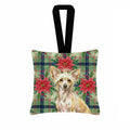 Hairless Palomino Chinese Crested Christmas PoinsettIas Hanging Square Fabric Ornament 3.5 � 3.5 Decorative Door-Knob & Tree Hanger, Soft Fabric