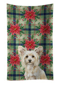 Powderpuff Chinese Crested Christmas PoinsettIas Kitchen Towel Velour Plush Front and Cotton Loop Back Machine Washable