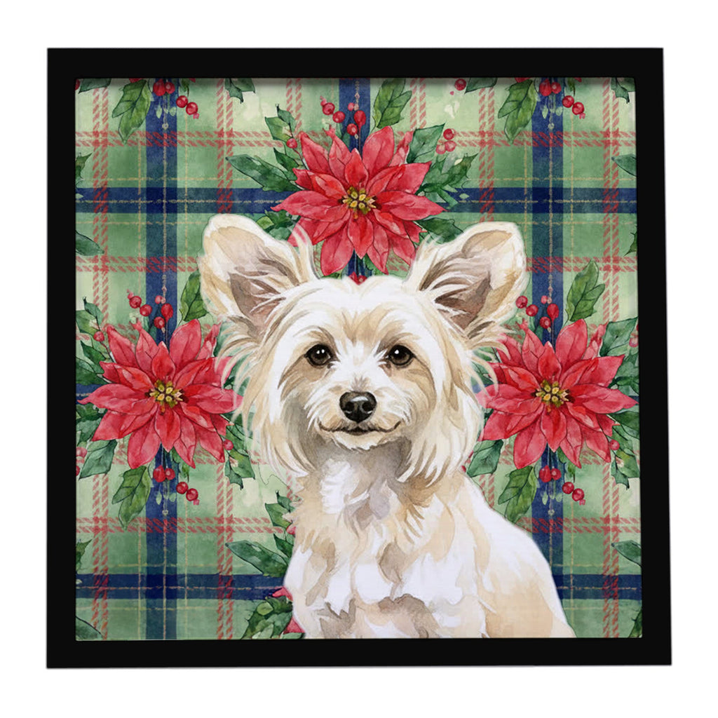 Powderpuff Chinese Crested Christmas PoinsettIas Framed Metal Print Bathroom, Kitchen, Office, Home Decor Wall Art Ready to Hang, Square, 8X8