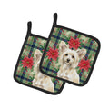 Powderpuff Chinese Crested Christmas PoinsettIas Pot Holder Set of 2 Heat Resistant Quilted Hot Pads 7.5 x 7.5 Inch, Insulated Kitchen Trivets for Cooking & Baking