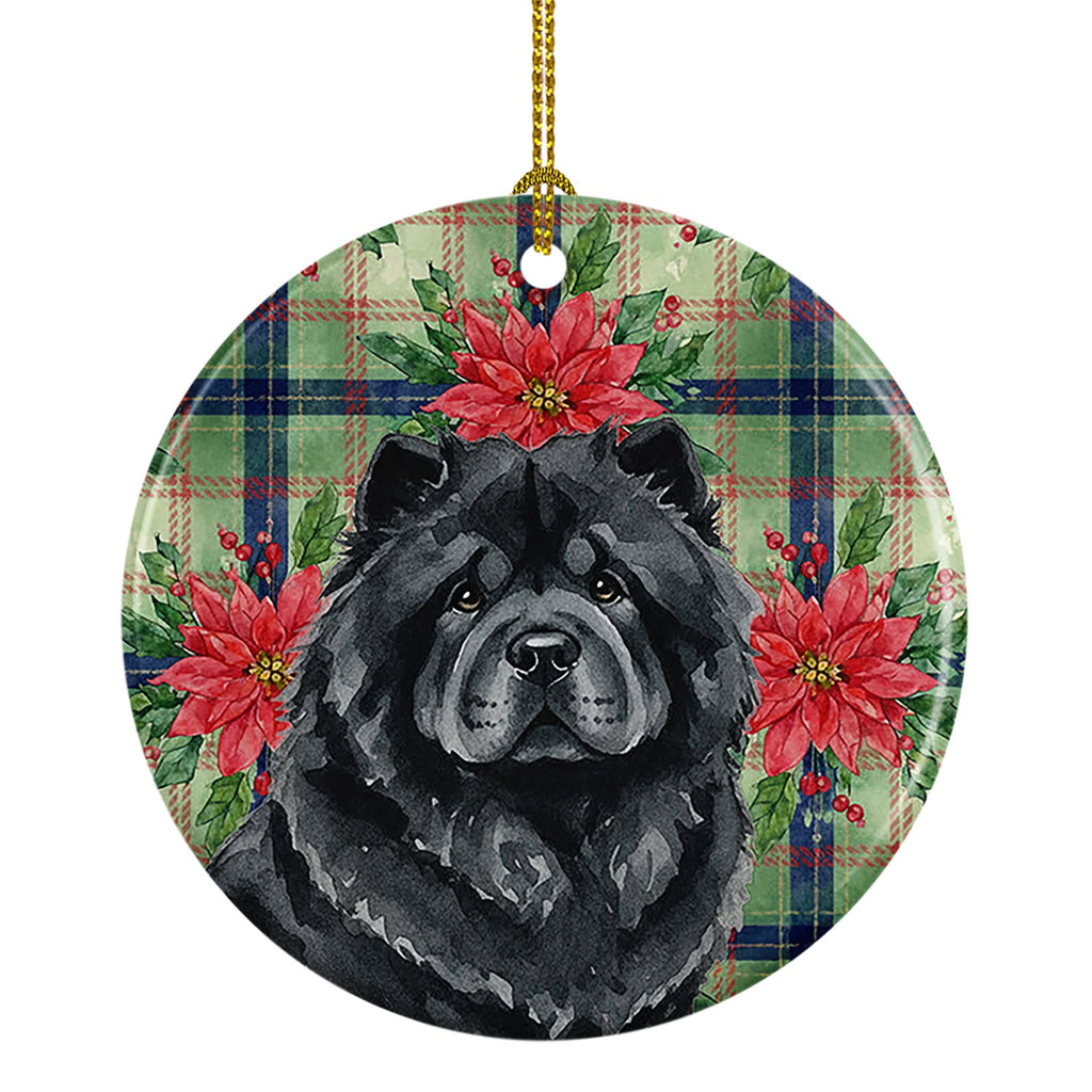 Black Chow Chow Christmas PoinsettIas Ceramic Ornament Christmas Tree Hanging Decorations for Home Christmas Holiday, Party, Gift, 3 in, Multicolor