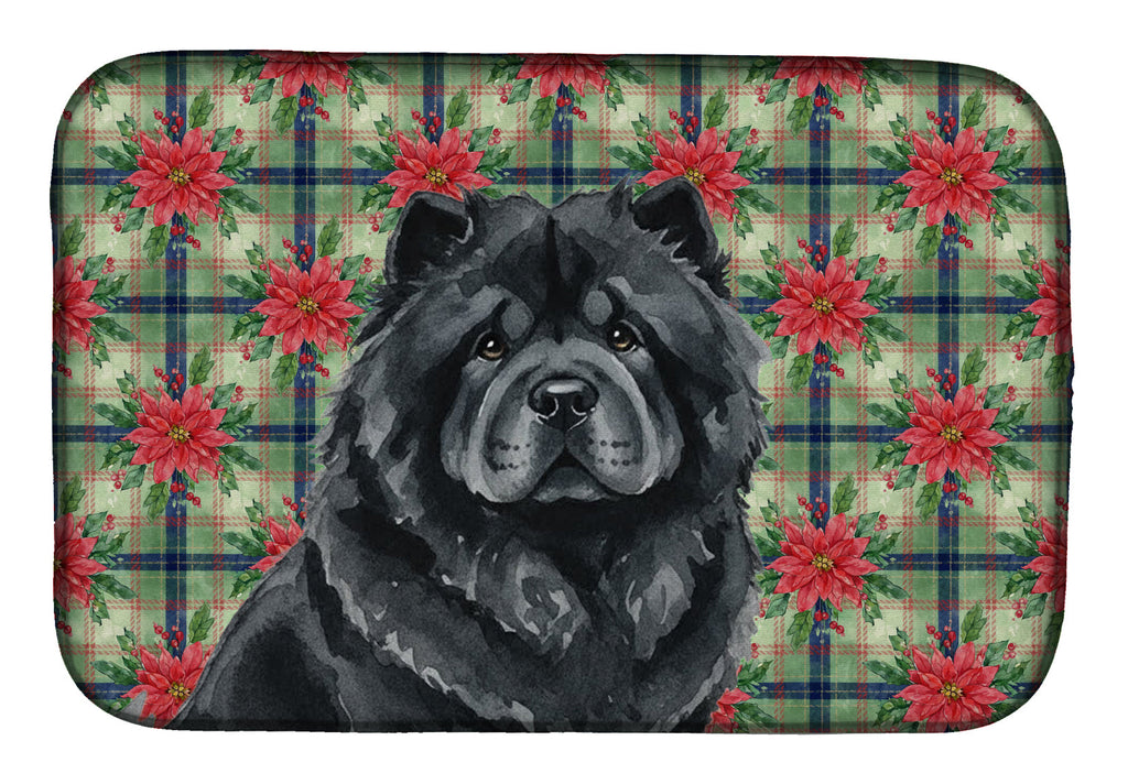 Black Chow Chow Christmas PoinsettIas Dish Drying Mat Absorbent Dish Drying Mat Pad for Kitchen Counter Dish Drainer Mat for Countertop, 14 x 21", Multicolor
