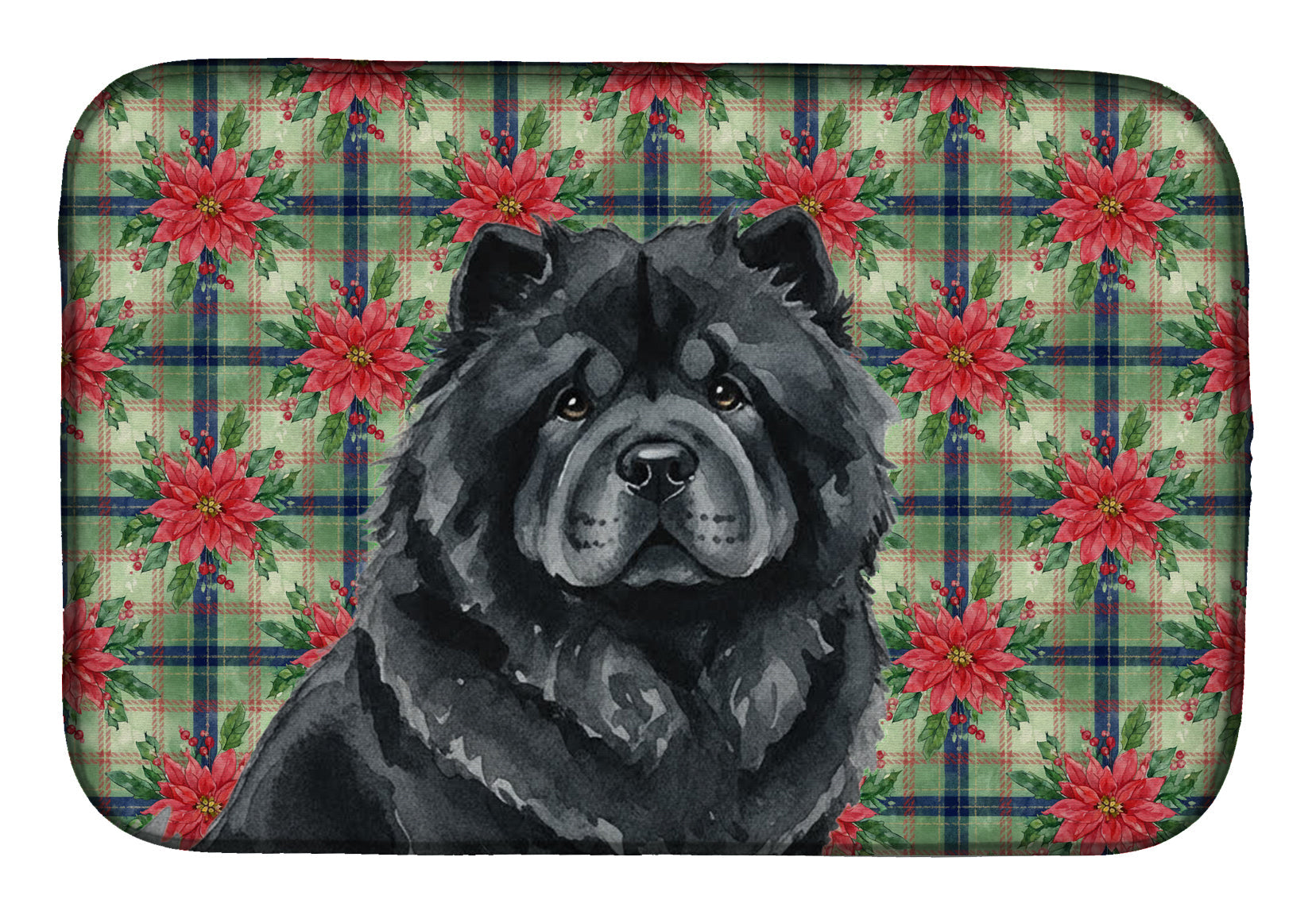 Black Chow Chow Christmas PoinsettIas Dish Drying Mat Absorbent Dish Drying Mat Pad for Kitchen Counter Dish Drainer Mat for Countertop, 14 x 21", Multicolor
