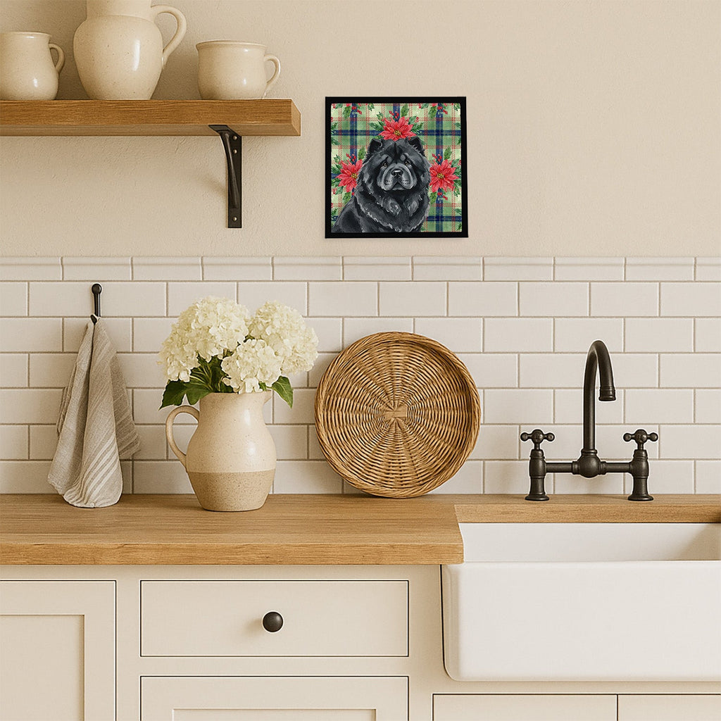 Black Chow Chow Christmas PoinsettIas Framed Metal Print Bathroom, Kitchen, Office, Home Decor Wall Art Ready to Hang, Square, 8X8