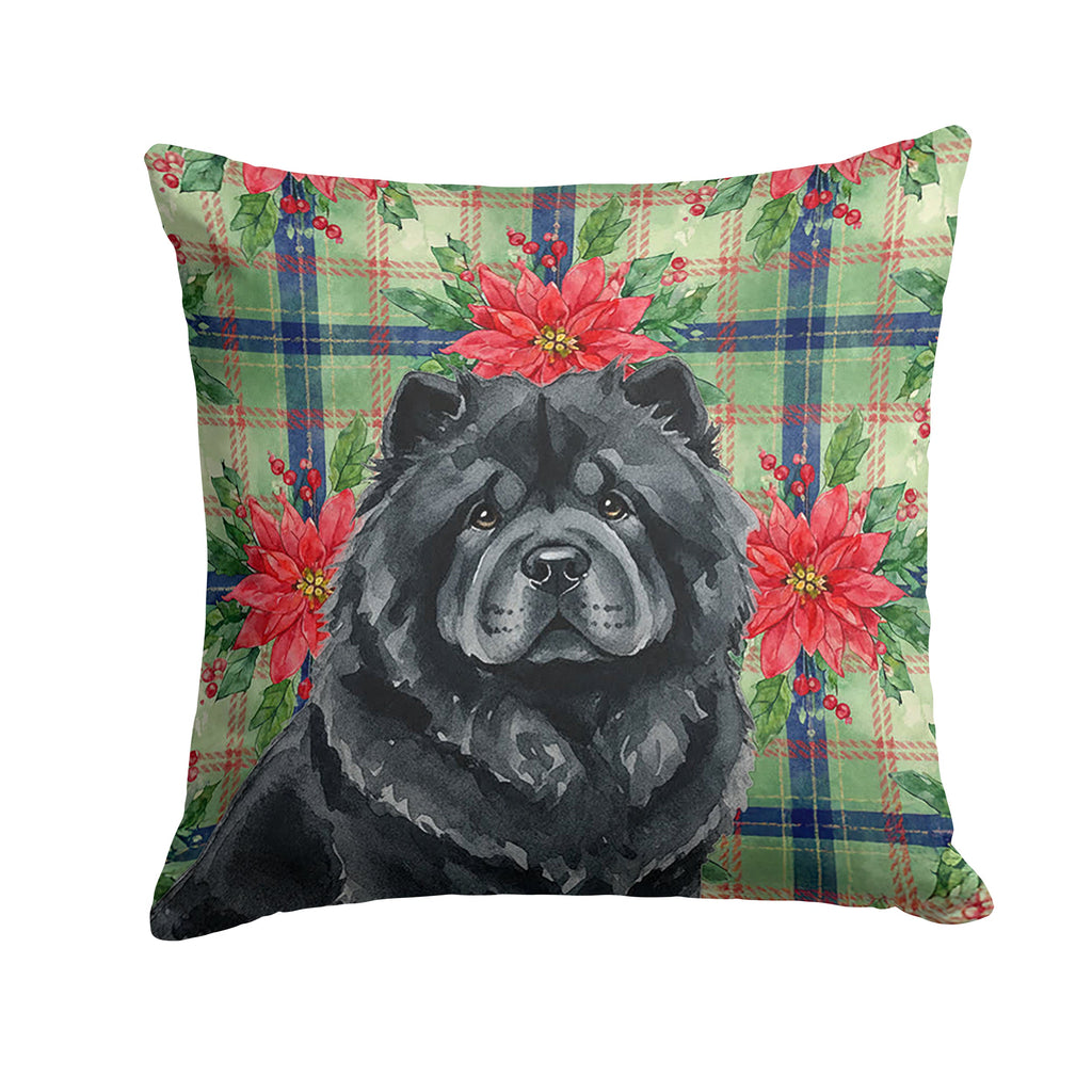 Black Chow Chow Christmas PoinsettIas Decorative Throw Pillow 14x14 Indoor Outdoor Accent Cushion, Fabric Cover with Insert for Sofa, Bed, Porch & Living Room
