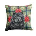Black Chow Chow Christmas PoinsettIas Decorative Throw Pillow 18x18 Indoor Outdoor Accent Cushion, Fabric Cover with Insert for Sofa, Bed, Porch & Living Room