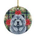 Blue Chow Chow Christmas PoinsettIas Ceramic Ornament Christmas Tree Hanging Decorations for Home Christmas Holiday, Party, Gift, 3 in, Multicolor