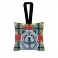 Blue Chow Chow Christmas PoinsettIas Hanging Square Fabric Ornament 3.5 � 3.5 Decorative Door-Knob & Tree Hanger, Soft Fabric