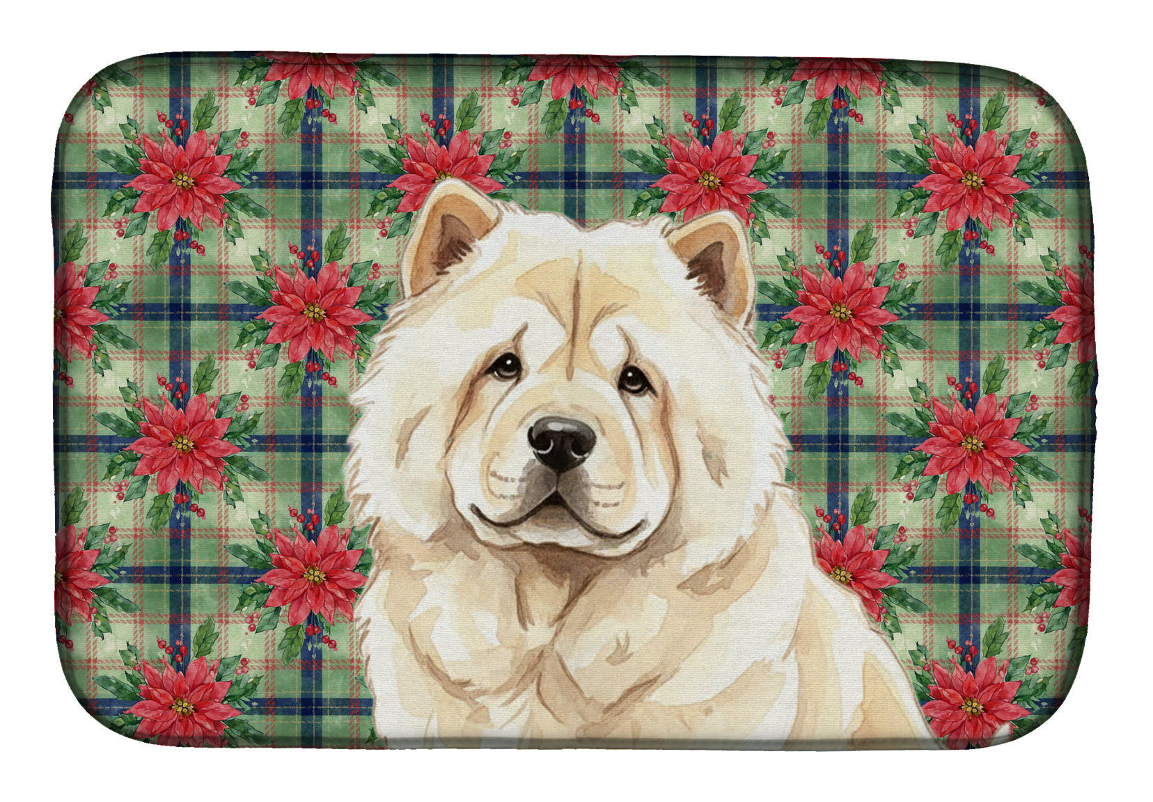 Cream Chow Chow Christmas PoinsettIas Dish Drying Mat Absorbent Dish Drying Mat Pad for Kitchen Counter Dish Drainer Mat for Countertop, 14 x 21", Multicolor