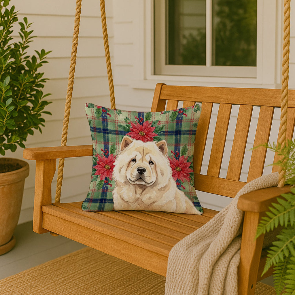 Cream Chow Chow Christmas PoinsettIas Decorative Throw Pillow 18x18 Indoor Outdoor Accent Cushion, Fabric Cover with Insert for Sofa, Bed, Porch & Living Room