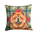 Red Chow Chow Christmas PoinsettIas Decorative Throw Pillow 18x18 Indoor Outdoor Accent Cushion, Fabric Cover with Insert for Sofa, Bed, Porch & Living Room