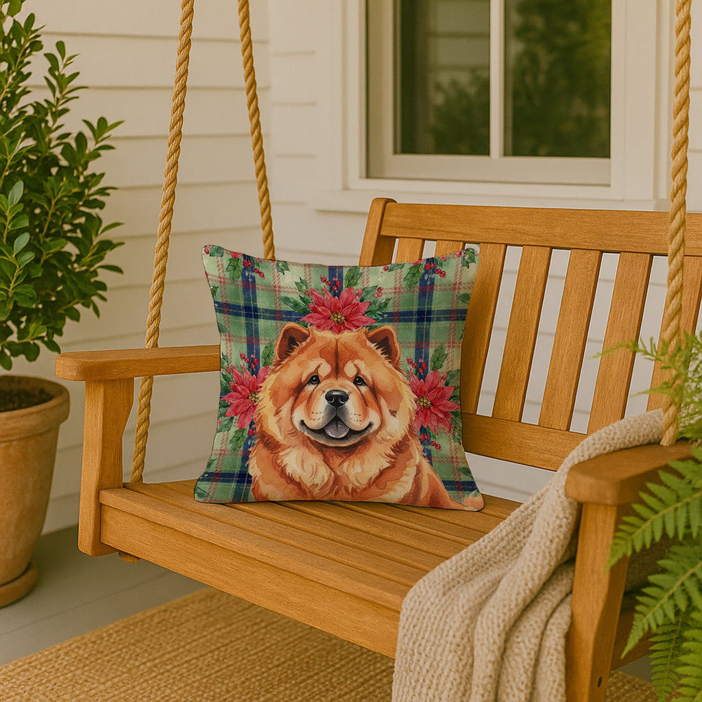 Red Chow Chow Christmas PoinsettIas Decorative Throw Pillow 18x18 Indoor Outdoor Accent Cushion, Fabric Cover with Insert for Sofa, Bed, Porch & Living Room