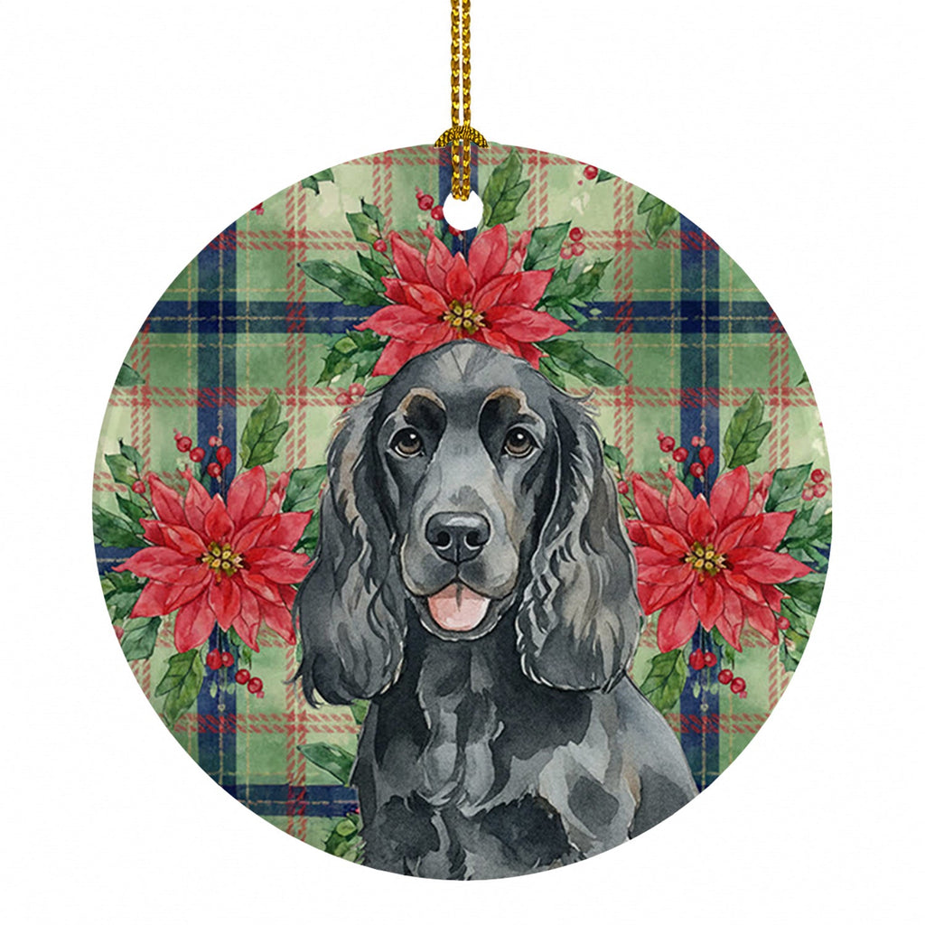 Black Cocker Spaniel Christmas PoinsettIas Ceramic Ornament Christmas Tree Hanging Decorations for Home Christmas Holiday, Party, Gift, 3 in, Multicolor